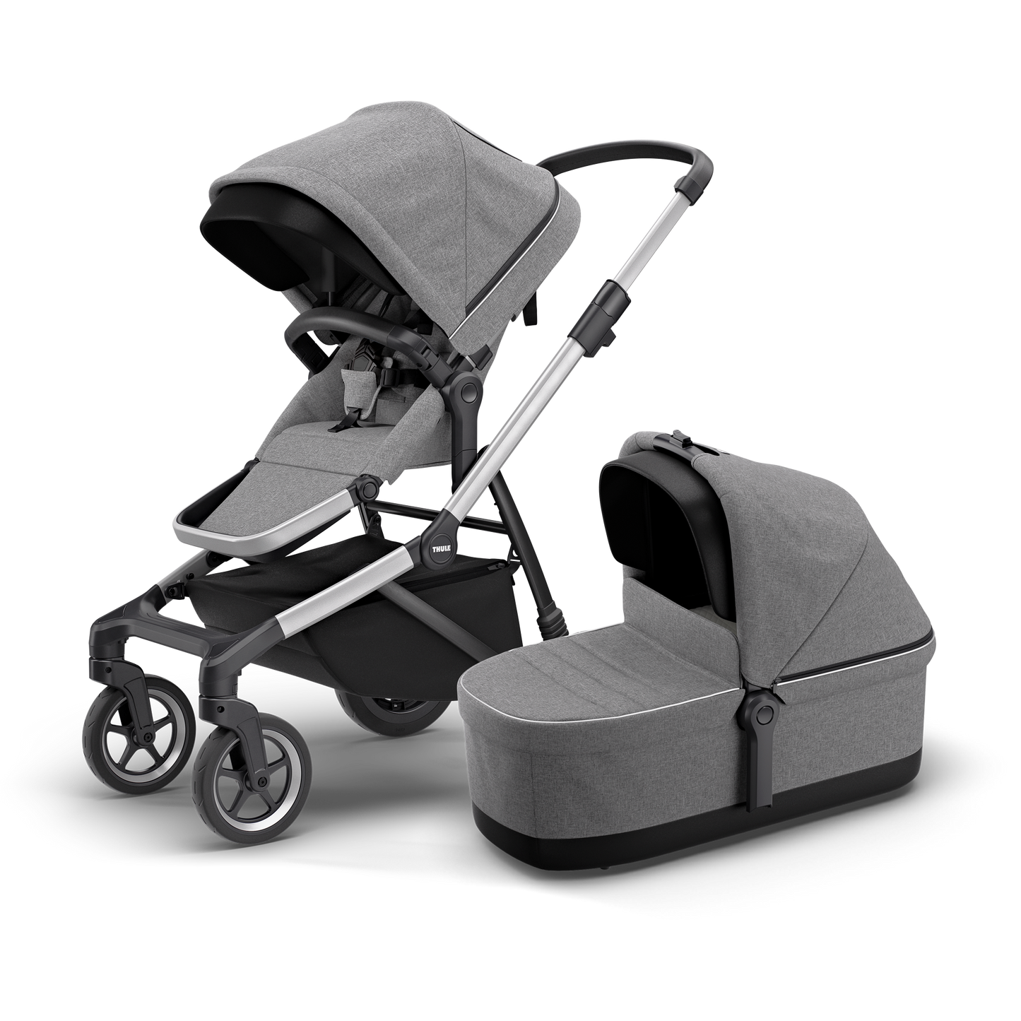 city stroller aluminium/gray melange with bassinet gray melange